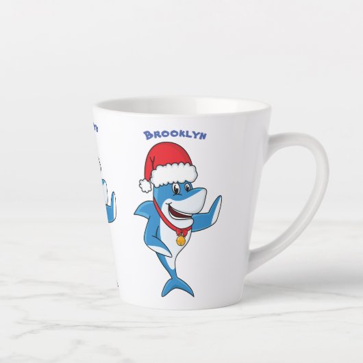 Grappig overzicht van de cartoon van de kersthaai latte mok (Rechts)