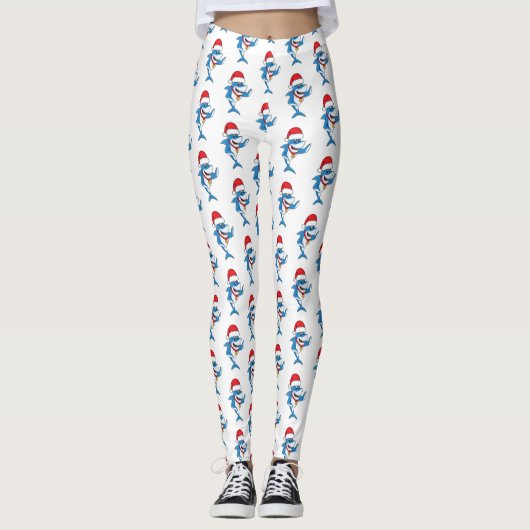 Grappig overzicht van de cartoon van de kersthaai leggings (Voorkant)
