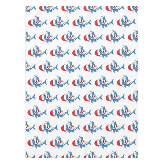 Grappig overzicht van de cartoon van de kersthaai tafelkleed (Voorkant)