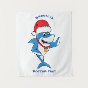 Grappig overzicht van de cartoon van de kersthaai wandkleed