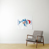 Grappig overzicht van de cartoon van de kersthaai wandkleed (In Situ (horizontaal))