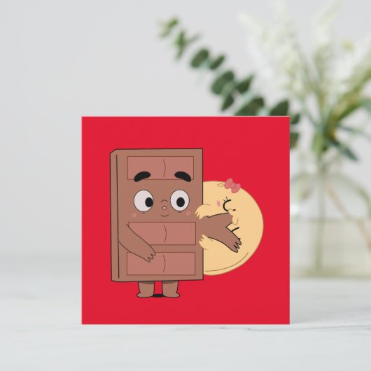 Grappig paar liefde pannenkoek eten Choco Kaart (Staand voorkant)