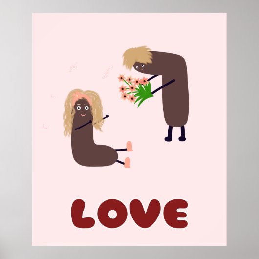 Grappig paar met bloemen poster (Voorkant)