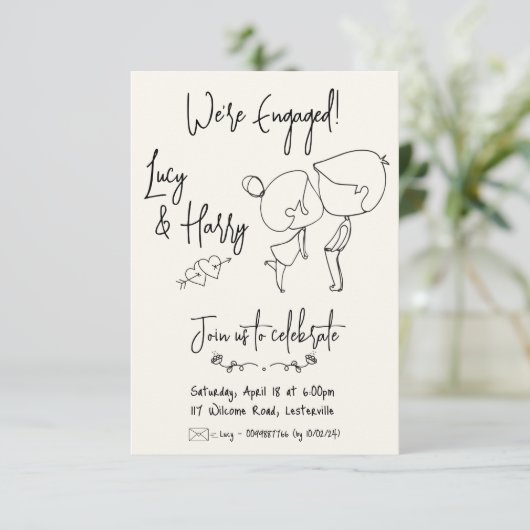 Grappig paar minimale verloving uitnodiging (Staand voorkant)