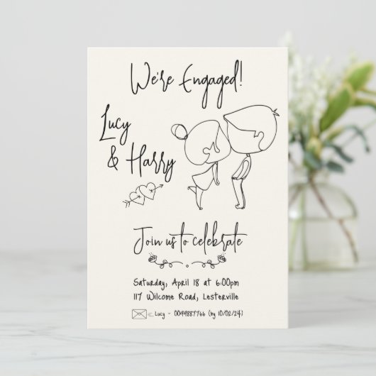 Grappig paar minimale verloving uitnodiging (Staand voorkant)