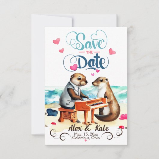 Grappig paar otters bruiloft save the date (Voorkant)
