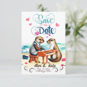 Grappig paar otters bruiloft save the date (Staand voorkant)