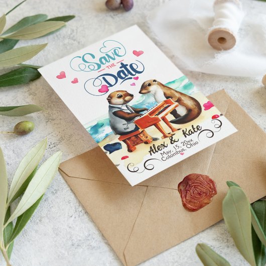 Grappig paar otters bruiloft save the date