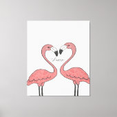 Grappig paar roze flamingo vogels | Flamingoliefhe Canvas Afdruk (Voorkant)