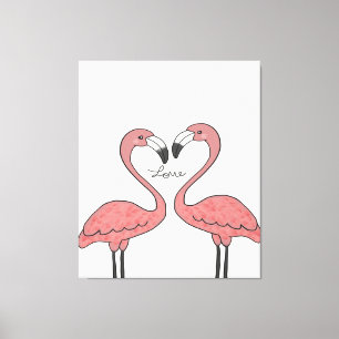 Grappig paar roze flamingo vogels   Flamingoliefhe Canvas Afdruk