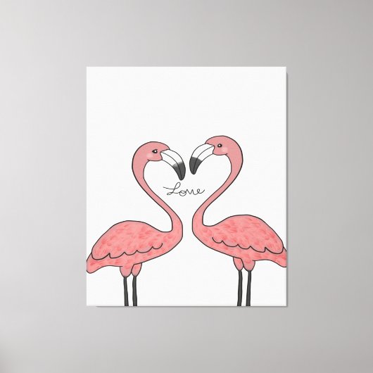 Grappig paar roze flamingo vogels | Flamingoliefhe Canvas Afdruk (Voorkant)