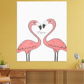Grappig paar roze flamingo vogels | Flamingoliefhe Canvas Afdruk (Insitu (Woonkamer))