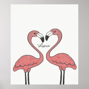 Grappig paar roze flamingo vogels   Flamingoliefhe Poster