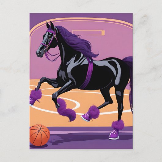 Grappig Paard dat Basketbal Speelt Briefkaart (Voorkant)