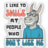 Grappig paard ezel glimlach naar mensen sarcastisc sticker (Voorkant)