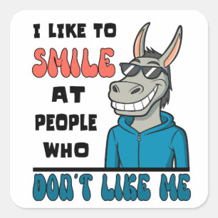 Grappig paard ezel glimlach naar mensen sarcastisc vierkante sticker