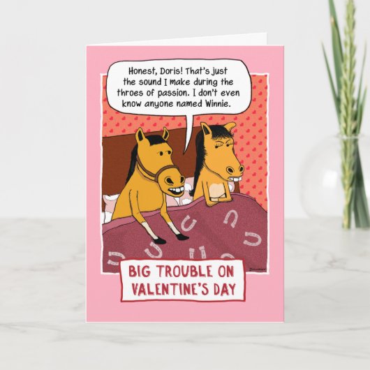Grappig paard in bed Valentijnsdag Feestdagen Kaart (Voorkant)