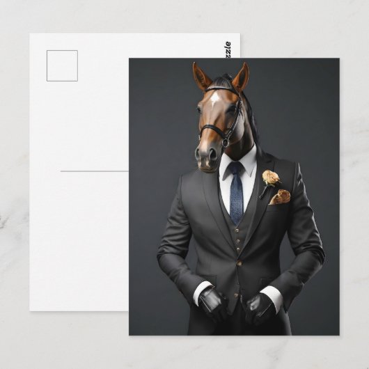 Grappig paard in het pak briefkaart (Voorkant / Achterkant)