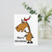 Grappig Paard in Santa Hat Kerstkunst Feestdagenkaart (Staand voorkant)