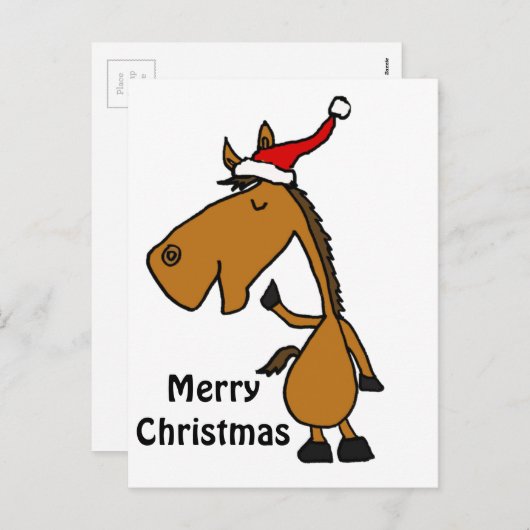 Grappig Paard in Santa Hat Kerstkunst Feestdagenkaart (Voorkant / Achterkant)
