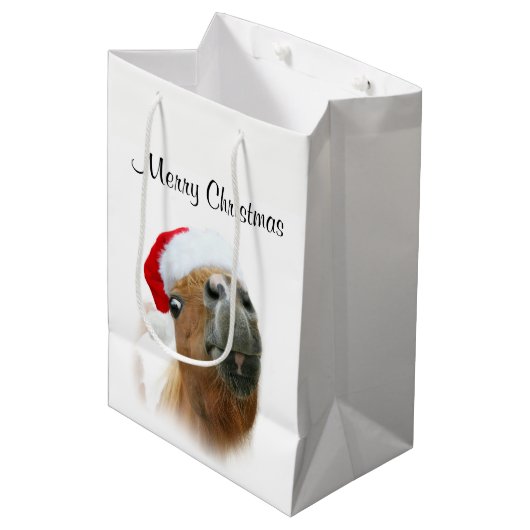 Grappig paard Kerstmis Medium Cadeauzakje (Voorkant Gekanteld)
