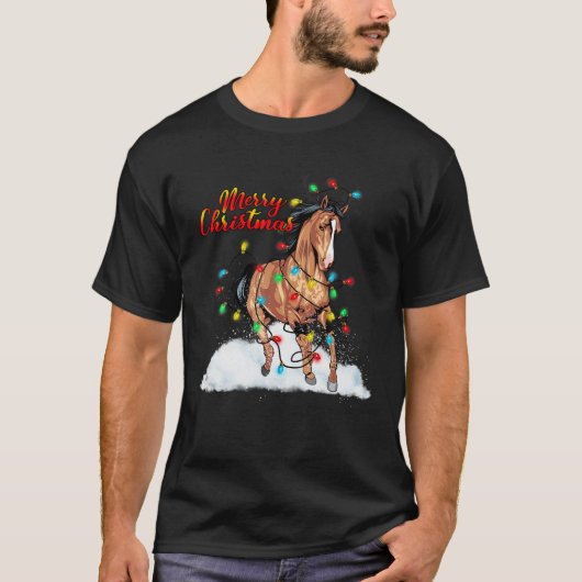 Grappig paard Kerstverlichting Pyjama's Paard Sant T-shirt (Voorkant)