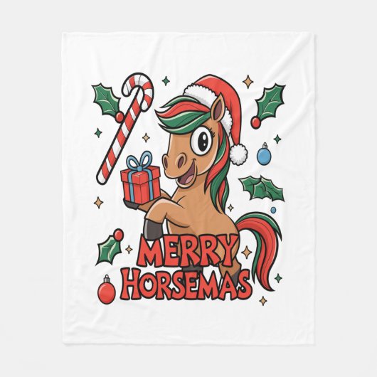 Grappig Paard Merry Horsemas Fleece Deken (Voorkant)