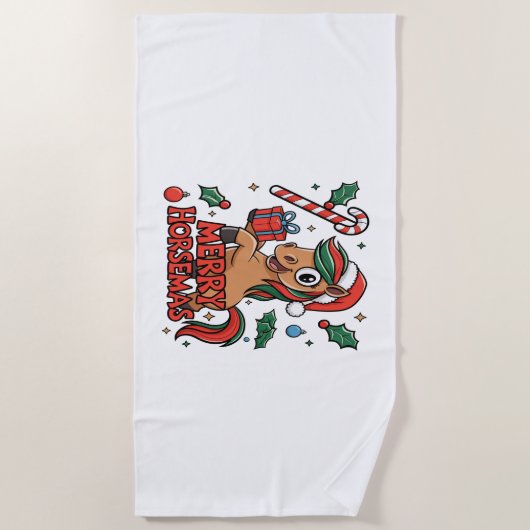 Grappig Paard Merry Horsemas Strandlaken (Voorkant)