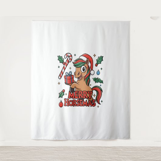 Grappig Paard Merry Horsemas Wandkleed (Voorkant)