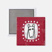 Grappig paard op rode koelkastmagneet magneet (Voorkant / Achterkant)