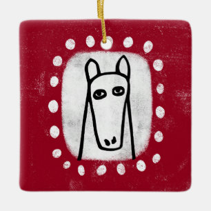 Grappig Paard Op Rode Versiering Keramisch Ornament