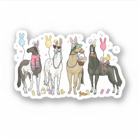 Grappig Paard Pasen Boerderij Dier Schattig Konijn Sticker (Voorkant)