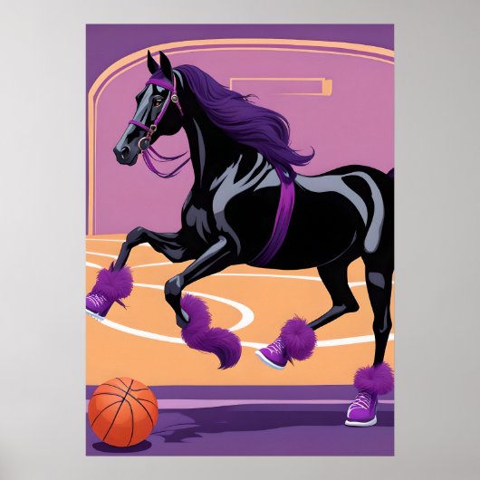 Grappig paard spelen basketbal poster (Voorkant)