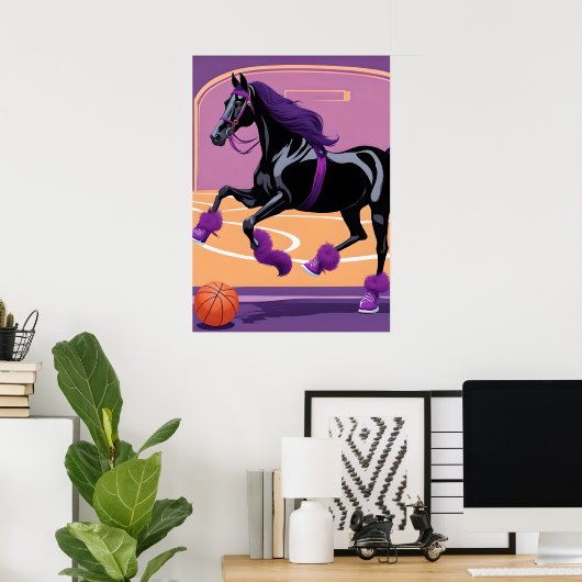 Grappig paard spelen basketbal poster (Thuiskantoor)