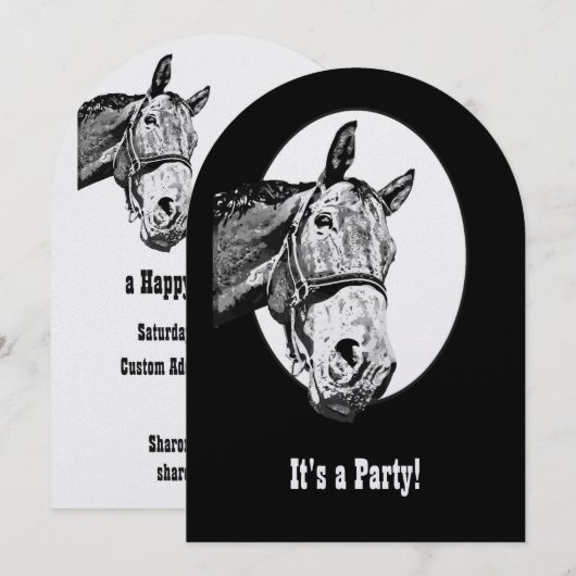 Grappig Paard Western Thema Verjaardag Custom Invi Kaart (Voorkant / Achterkant)