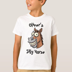 Grappig paardenhoofd van een cartoon met grote gli t-shirt