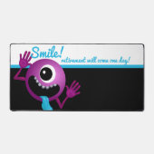 GRAPPIG PAARSE CARTOON MONSTER, GLIMLACH BUREAUMAT (Voorkant)