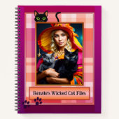 Grappig Paarse Plaid Wicked Cat Files Foto Notitieboek (Voorkant)