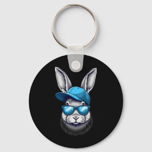 Grappig Paasdag Bunny Gezicht Met Zonnebrillen Man Sleutelhanger