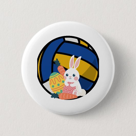 Grappig paashaas met volleybal bal ronde button 5,7 cm (Voorkant)