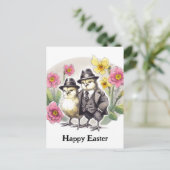 Grappig paaskuikens roze geel bloemen briefkaart (Staand voorkant)