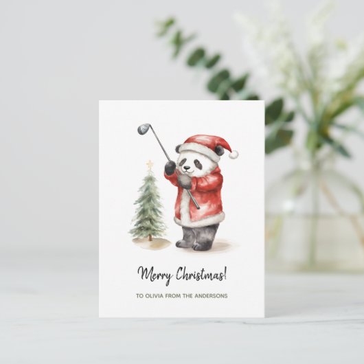 Grappig Panda golf spel Kerstmis Feestdagenkaart (Staand voorkant)