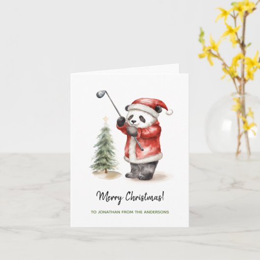 Grappig Panda golf spel Kerstmis Kaart (Gele Bloem)