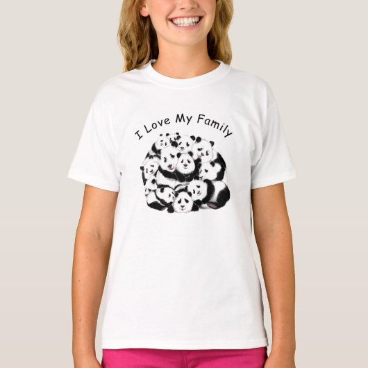 Grappig Panda T-shirt met tekst - I Love My Family (Voorkant)