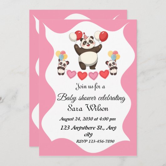 Grappig panda-thema baby shower uitnodiging ontwer (Voorkant / Achterkant)