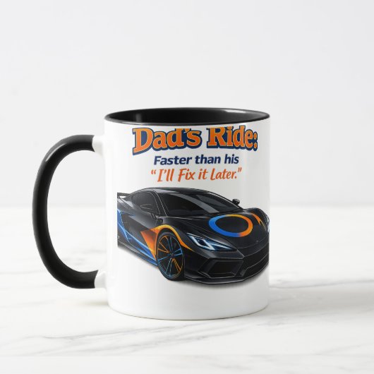 Grappig papa-auto T-shirt – papa's rit sneller dan Mok (Links)