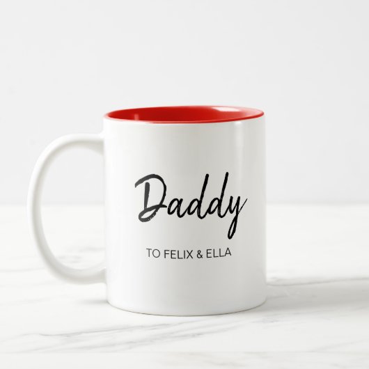 Grappig papa cadeau, Vaderdag Kinder namen Script Tweekleurige Koffiemok (Links)