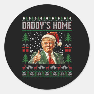 Grappig Papa's Home Trump Lelijke Kersttrui XM Ronde Sticker