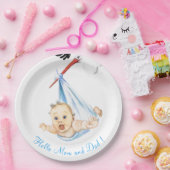 Grappig papier Borden met ooievaar Dragen Baby Papieren Bordje (Feest)