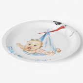 Grappig papier Borden met ooievaar Dragen Baby Papieren Bordje (Gekanteld)